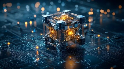 Aufkleber - Glowing Mesh Crystal Structure Showing Intricate Molecular Bonding Networks in an Abstract Futuristic Digital