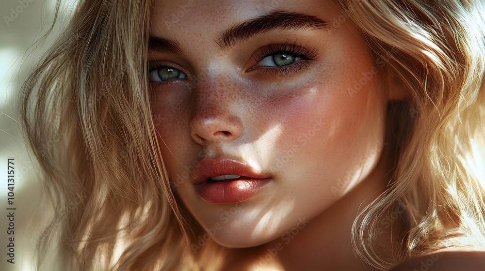 Healthy skin woman blonde white skin makeup beauty female model closeup.