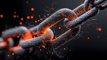 Aufkleber - Glowing mesh lines forming broken chains representing a conceptual and symbolic image of freedom from oppression and from constraints