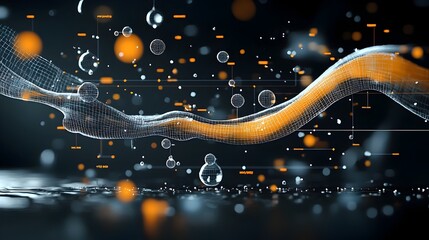 Poster - Mesh Diagrams Illustrating Fluid Dynamics in Water Simulations  Abstract digital of 3D rendered visualization of patterns lines