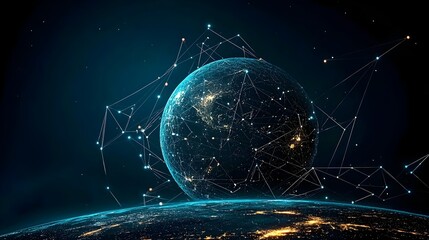 Poster - Mesmerizing digital artwork depicting glowing mesh constellations connecting in the night sky forming captivating mythical figures against a backdrop of a starry cosmic landscape