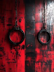 Poster - Abstract Intersecting Circles and Squares in Red Tones