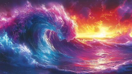 Wall Mural - Vibrant Waves of Color at Sunset