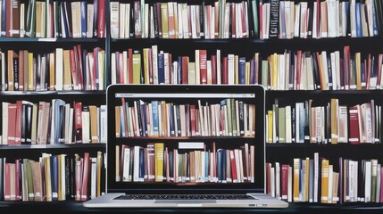 Poster - Laptop Screen with Bookshelves Background