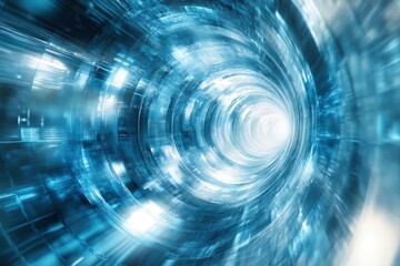 Poster - A dynamic swirl of blue light representing fast motion through a digital tunnel