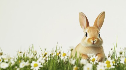 Sticker - Baby rabbit among grass and flowers isolated against a clean background ideal for designs