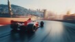 © Kim - A red and black Formula 1 race car speeding around a corner on a racetrack