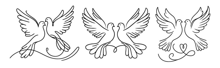 Wall Mural - simple line monoline wedding doves illustration black vector