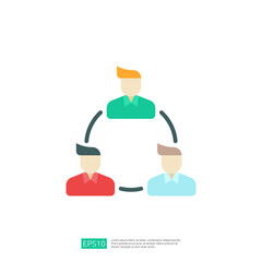 Poster - This image illustrates a simple graphic representation of three people connected in a circular flow, symbolizing collaboration or communication.