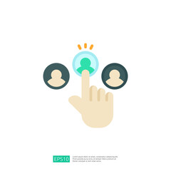 Poster - The image depicts a hand pressing on a user icon, suggesting selection or interaction with user profiles. It symbolizes connectivity and engagement in digital platforms.