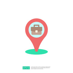Poster - A graphic representation of a location pin featuring a briefcase icon, symbolizing business or work-related destinations.