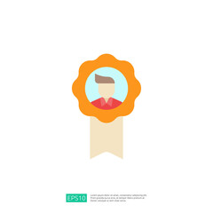 Poster - This image features a stylized badge with a silhouette of a person in the center, symbolizing achievement or recognition. It has an orange outline and a ribbon-like base.