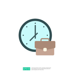 Poster - A simple illustration featuring a clock and a briefcase, symbolizing time management and business.