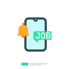 Poster - An illustration of a smartphone displaying a job notification with a bell icon, symbolizing job alerts and opportunities.