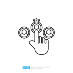 Poster - The image depicts a hand pointing at three user icons, symbolizing selection or interaction in a digital context.