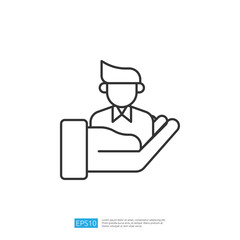 Poster - A simple line drawing depicting a hand supporting a person, symbolizing care, support, or protection.