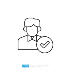 Poster - A simple line drawing of a person with a checkmark, symbolizing approval or verification, commonly used in business contexts.