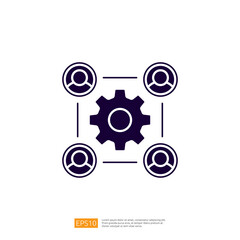 Poster - This image features a gear symbol surrounded by user icons, representing collaboration, teamwork, and management in a business or organizational context.