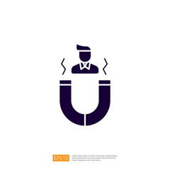 Poster - A graphic representation of a magnet attracting a person, symbolizing the concept of attraction or influence in a business or social context.