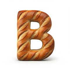 Letter B made from realistic baguette bread on a clean white background, ideal for bakery advertising, creative typography, and artisanal bread-themed graphic design.