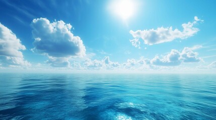 Wall Mural - sea, blue sky and white clouds, wide-angle view