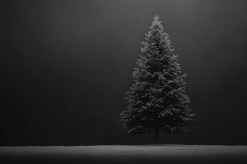 Canvas Print - A Single Pine Tree Standing Tall in the Fog