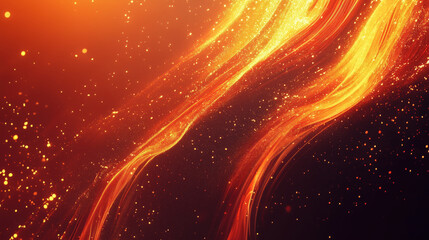 Vibrant flowing lines of orange and gold create dynamic visual effect