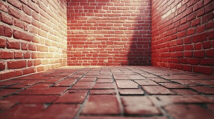 Wall Mural - Red brick wall in perspective offering a clean backdrop with ample room for copy