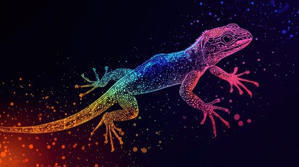 Wall Mural - a colorful, stylized lizard against a dark background, showcasing artistic design and vibrancy.