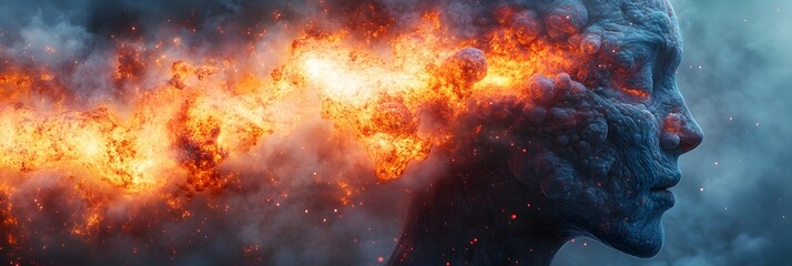 Poster - Dramatic image depicting a powerful explosion of scorching flames,fiery fury,and chaotic destruction,showcasing the intense energy and magnitude of a catastrophic apocalyptic event.