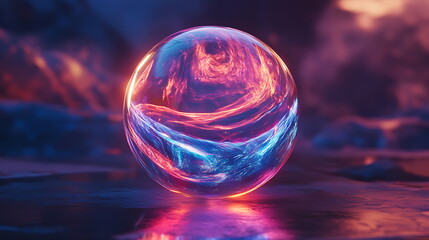 Aufkleber - Vibrant glass sphere illuminated by mystical background a journey into the abstract realm of color and light