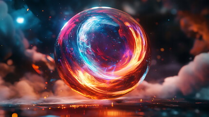 Aufkleber - Exploring the wonders of a colorful abstract sphere vibrant swirling patterns and cosmic reflections in digital art