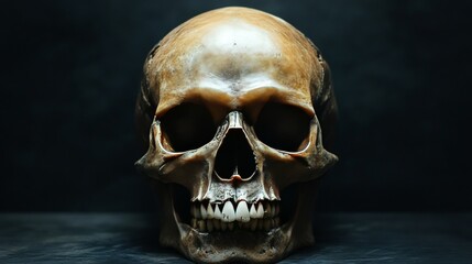 Canvas Print - A skull is shown in a dark room