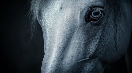 Wall Mural - A close up of a horse's face with a blue eye