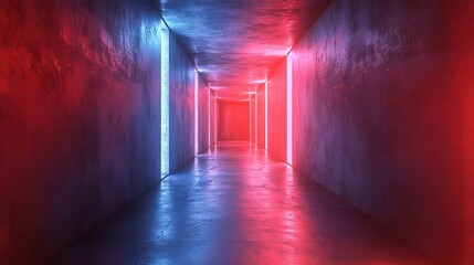 Poster - A long, narrow hallway with red and blue lights