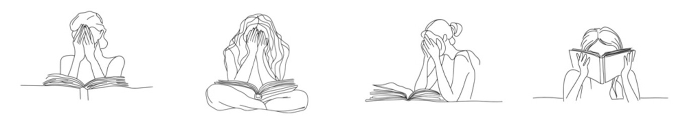 Poster - Drawing of a woman reading an interesting book in continuous line