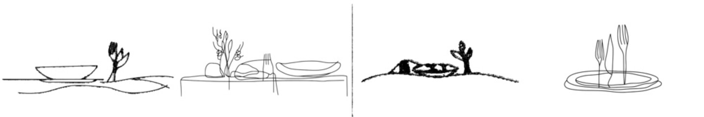 Poster - There is one continuous line illustration of a plate, knife, and fork. Modern illustration.