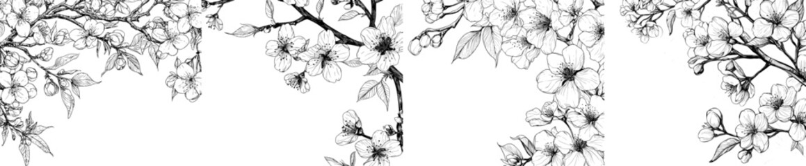 Poster - An illustration template with a vintage sakura branch background detailed in hand-drawn graphic sketch style.