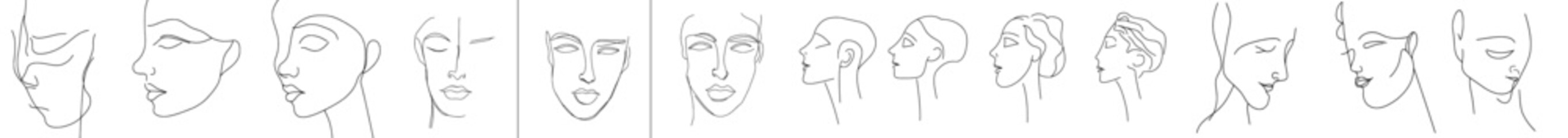 Wall Mural - Detailed abstract face drawing. Abstract, one line drawing of man and woman. Great for home decor such as posters, wall art, tote bags, t-shirts, stickers, mobile cases.