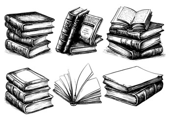 Poster - Vintage open book engraving sketch. Illustration of student reading textbook.