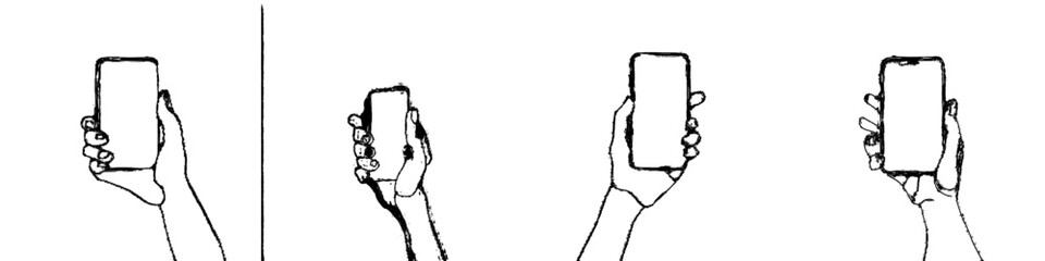 Fototapete - Isolated hand holding smartphone with continuous line