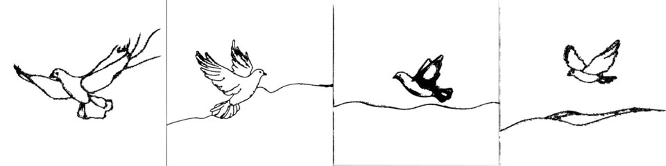 Fototapete - Minimalistic drawing of a swallow bird flying one line at a time