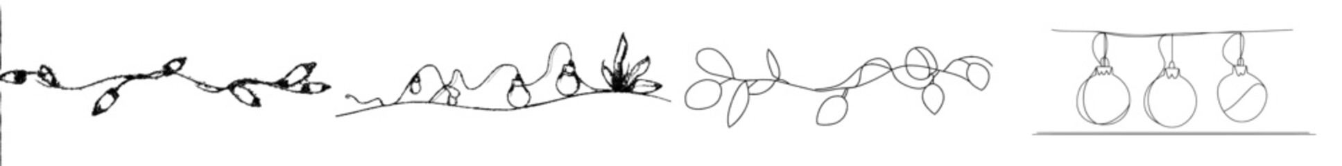 Poster - Festoon, Garland, Glow in the dark seamless border. One continuous line drawing garland for any celebration, festival, carnival, Xmas, or new year banner.