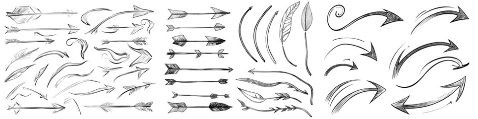 Fototapete - An infographic element on an isolated white background with a hand drawn wavy arrow. The illustration is black and white.