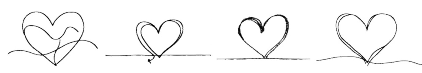 Leinwandbilder - One-line heart sketch on white background with a continuous hand drawing. Modern continuous sketch minimalism illustration.