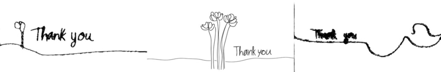 Poster - Thank you text one line drawing continuous style. Modern illustration typography lettering word or phrase. Minimal design for banner, poster, or card.
