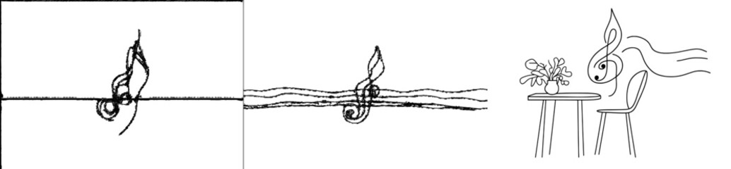 Fototapete - The visual representation of the whole note in modern illustration style, made in a continuous line. This is a symbolic symbol and sign of music in minimalism.
