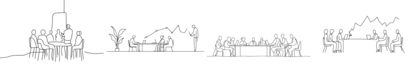 Aufkleber - The artist depicts a young and happy trainer giving a life-skills lesson to the class members. The illustration graphic portrays a modern one-line drawing design with modern illustration elements.