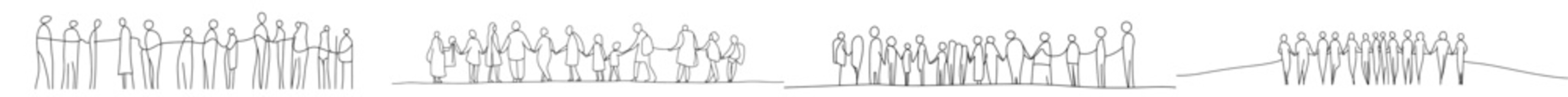 Aufkleber - Continually drawn people with one line in modern style. Family, friends in hand drawn characters. Crowd, women and men waiting in queue, waiting at concert.