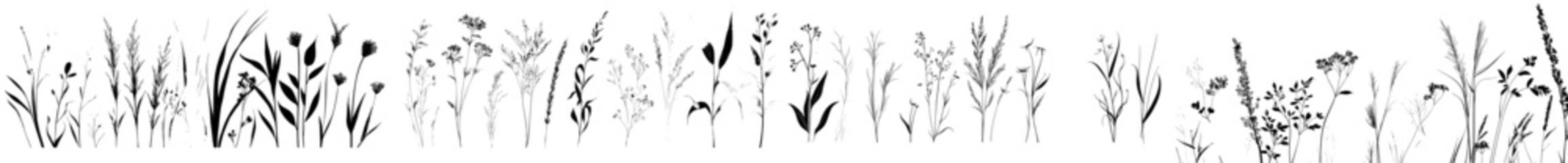 Aufkleber - Set of grungy black flowers isolated on white background. Modern ink expressive brush strokes graphic art.